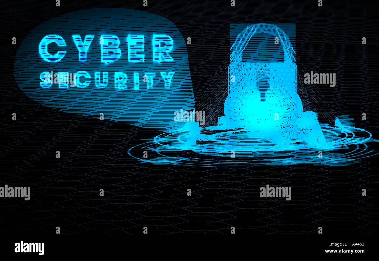 Hologramme bleu HUD sur cadenas fond hexagonal Illustration de Vecteur