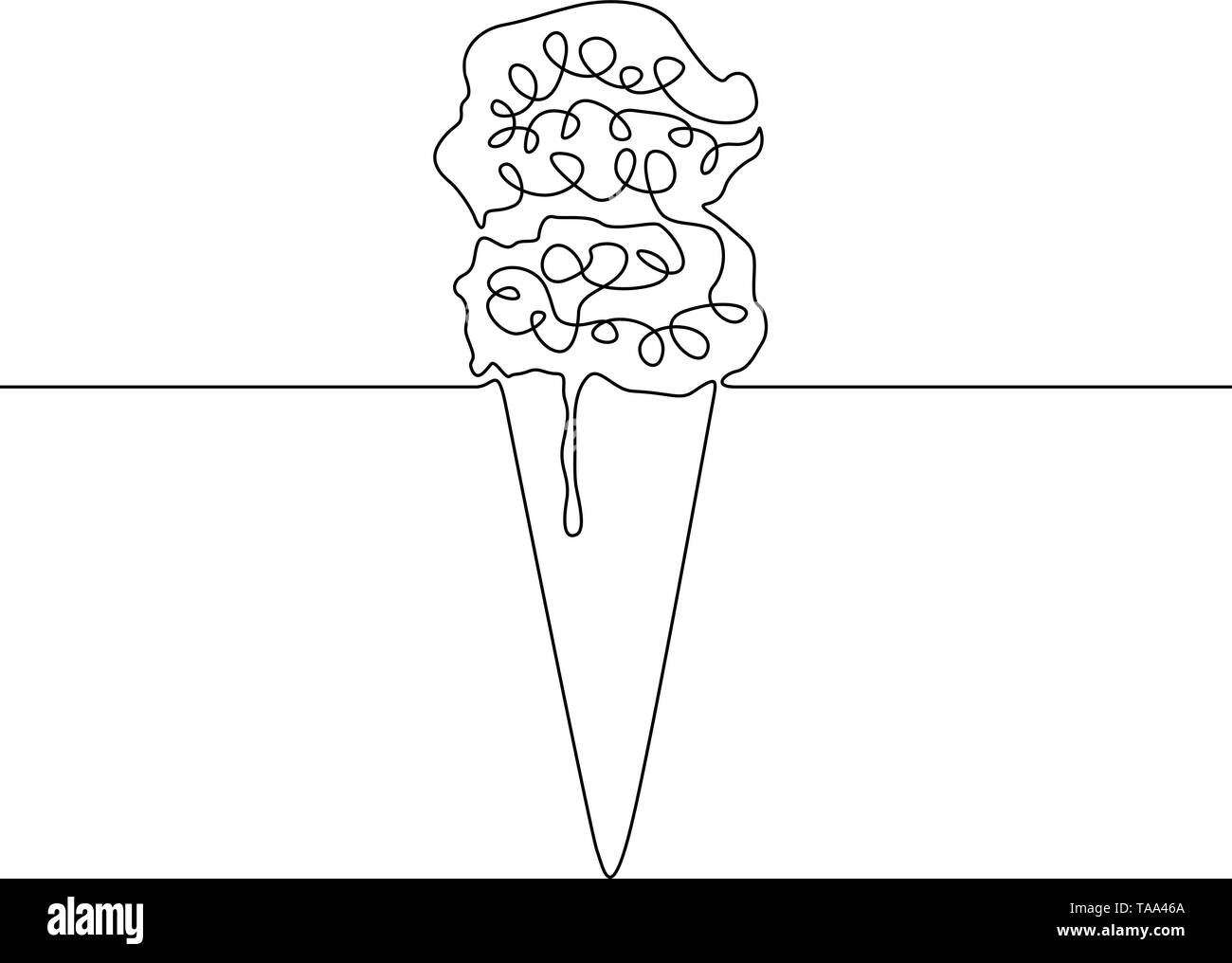 Ligne continue de la crème glacée avec des gaufres. Vector illustration. Illustration de Vecteur