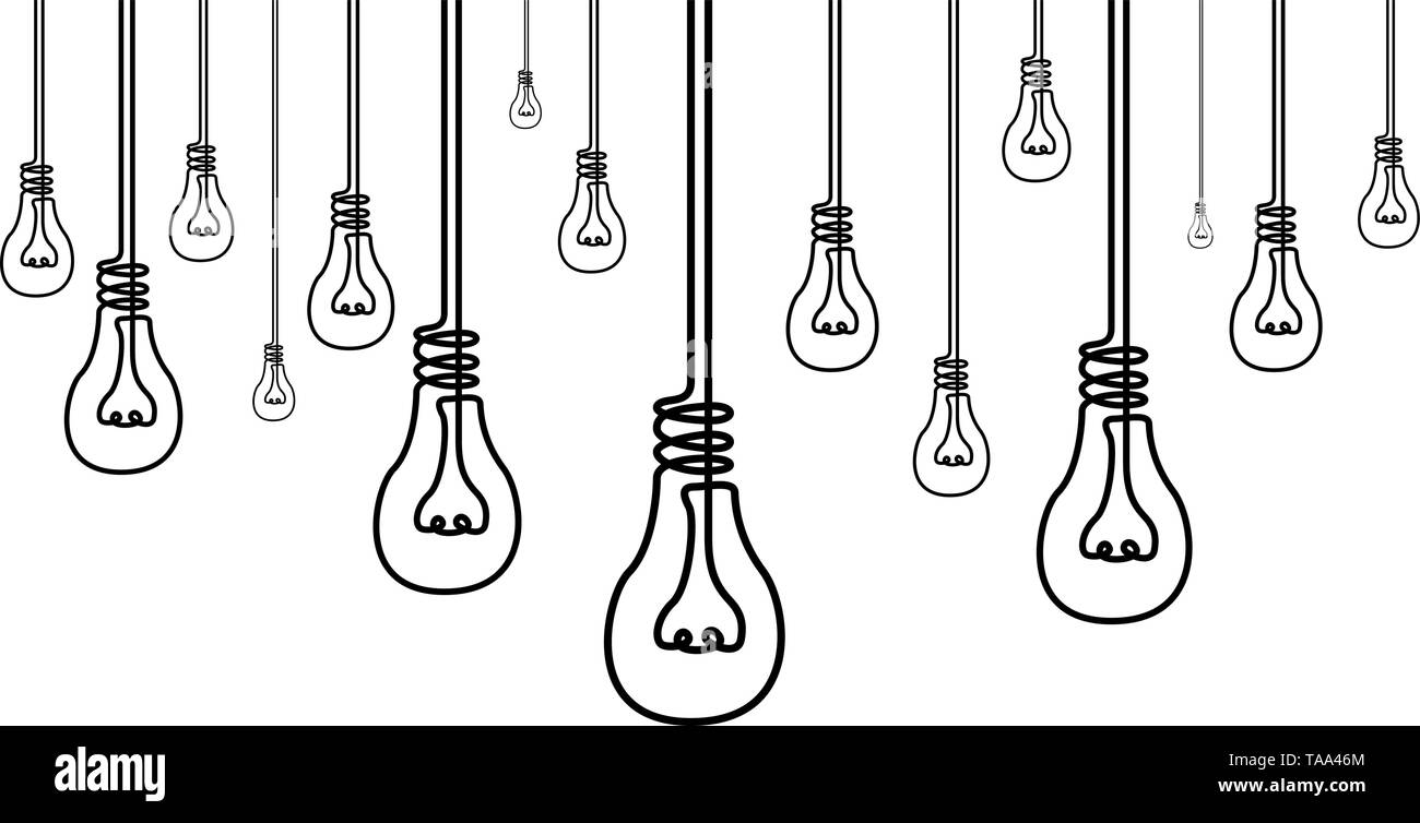 Ligne continue beaucoup d'ampoules, beaucoup d'idées, de créativité concept Illustration de Vecteur