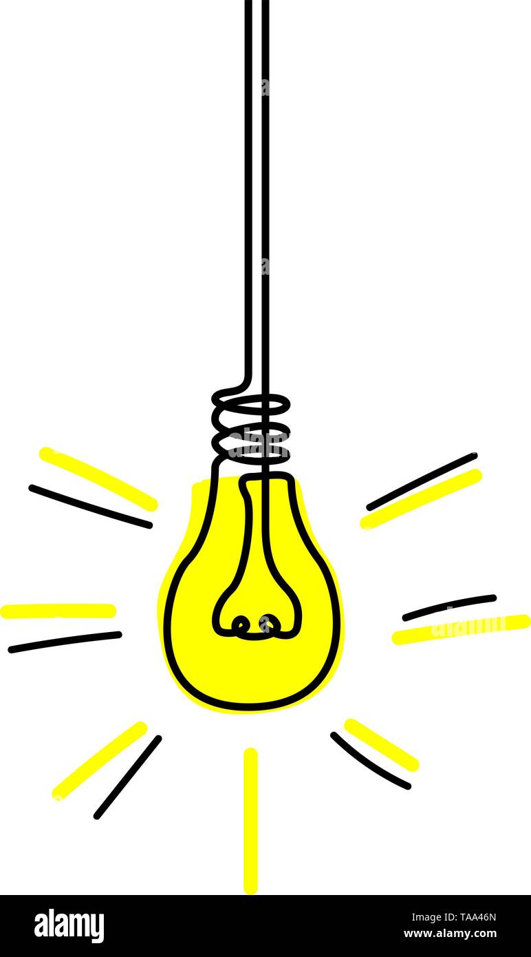 Ligne continue ampoule jaune, idée concept. Vector illustration. Illustration de Vecteur
