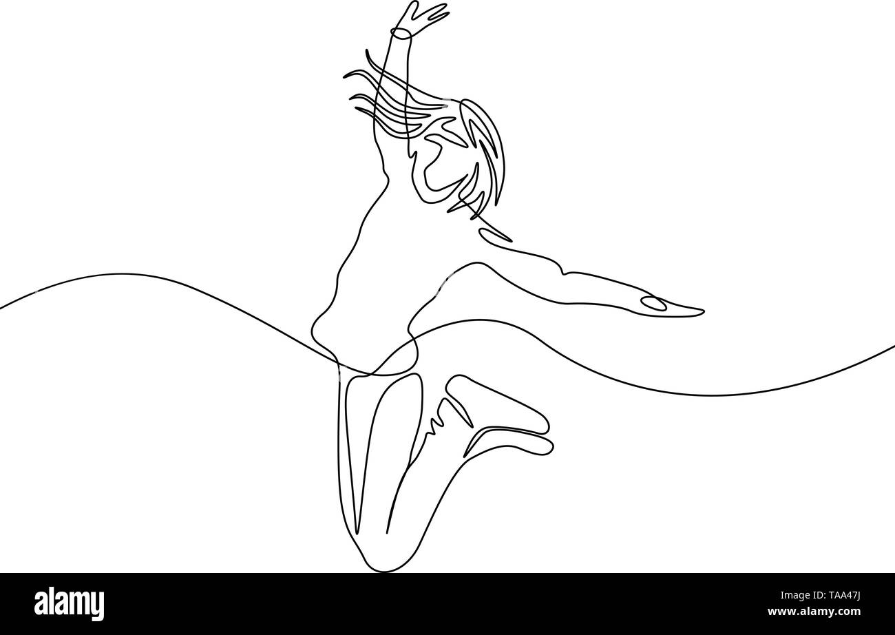 Une ligne continue dimensions happy girl jumping Illustration de Vecteur