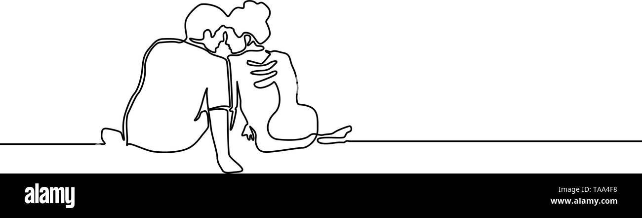 Ligne continue Love couple assis et regarder dans les yeux Illustration de Vecteur