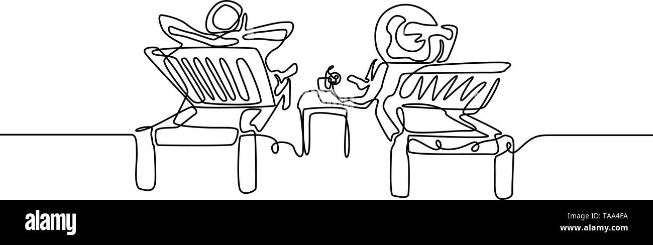 Ligne continue Love couple vous détendre sur une chaise longue. Vector illustration. Illustration de Vecteur