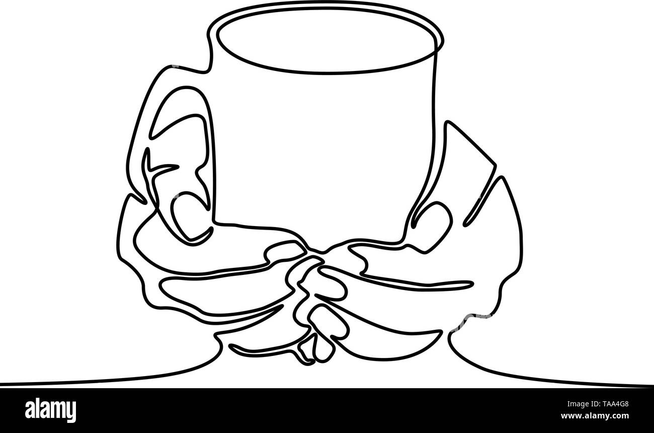 Un dessin main tenant une tasse de thé ou de café. Illustration de Vecteur