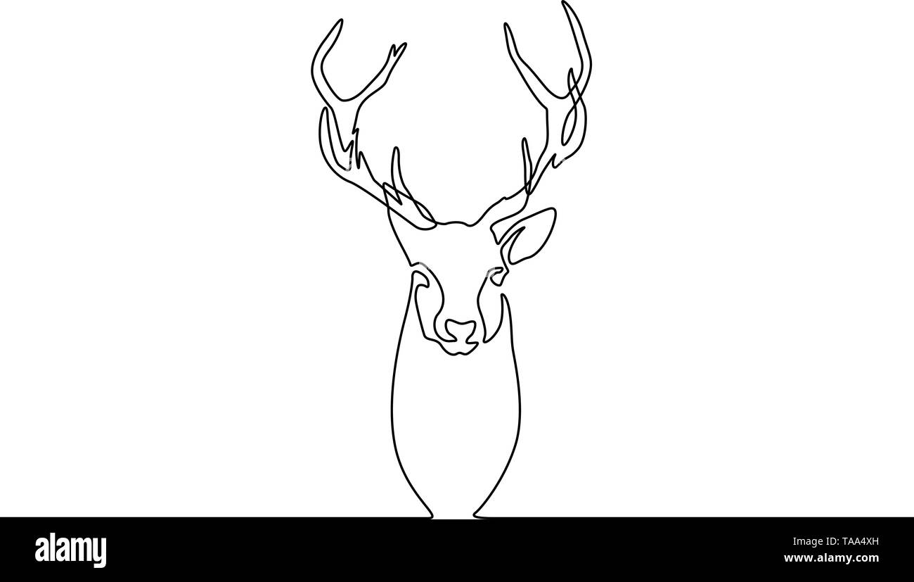 Ligne continue de rennes dessin isolé sur fond blanc. Vector illustration. Illustration de Vecteur