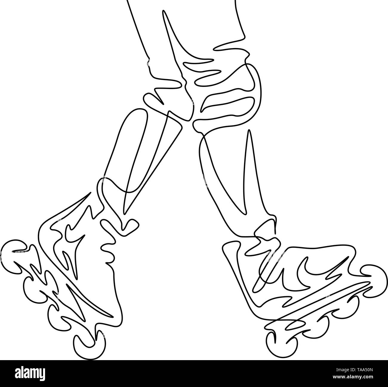 Une ligne continue illustration de l'élément corps jambes en roller skate trick. Le sport, les loisirs, l'amitié, vous détendre, hobby thème. Illustration de Vecteur