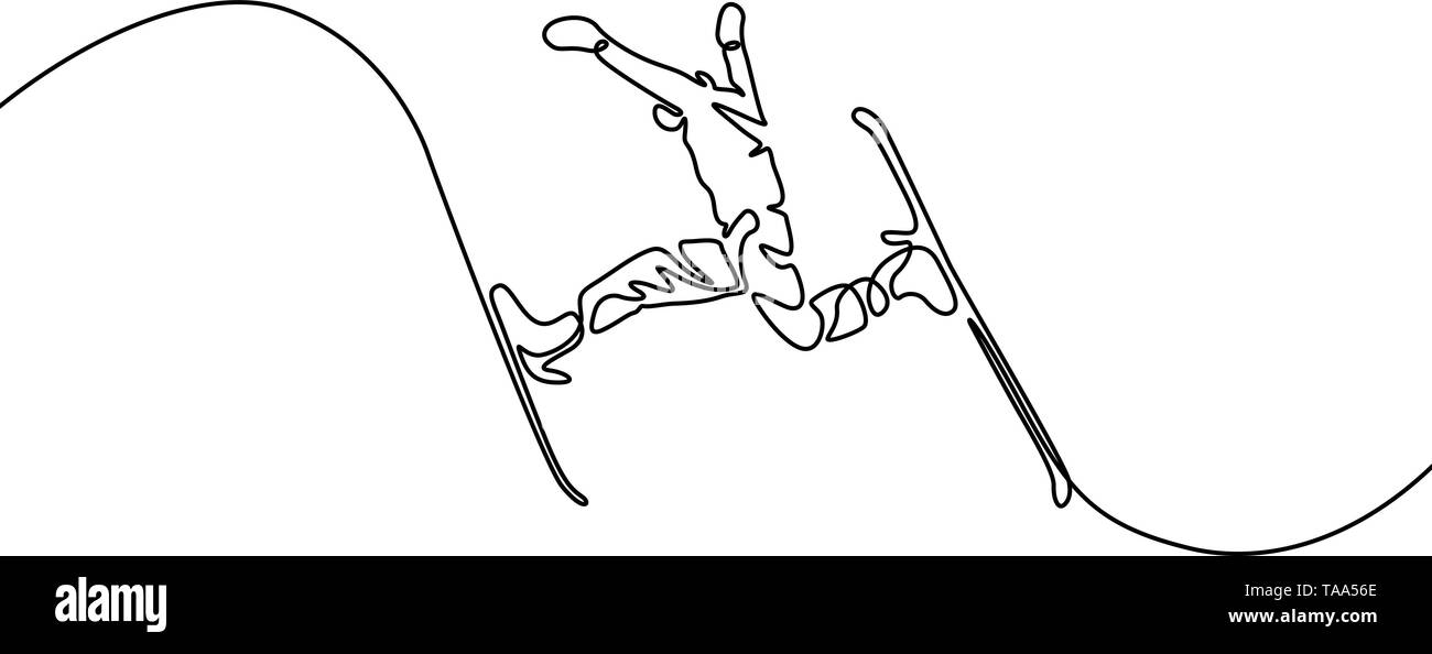 Une ligne continue, vecteur de saut de ski de dessin Illustration de Vecteur