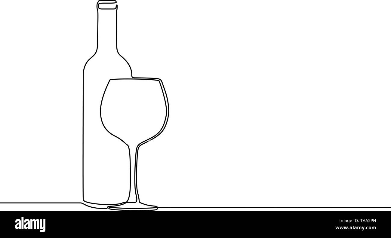 Une ligne continue avec winebottle wineglass. Vector illustration. Illustration de Vecteur