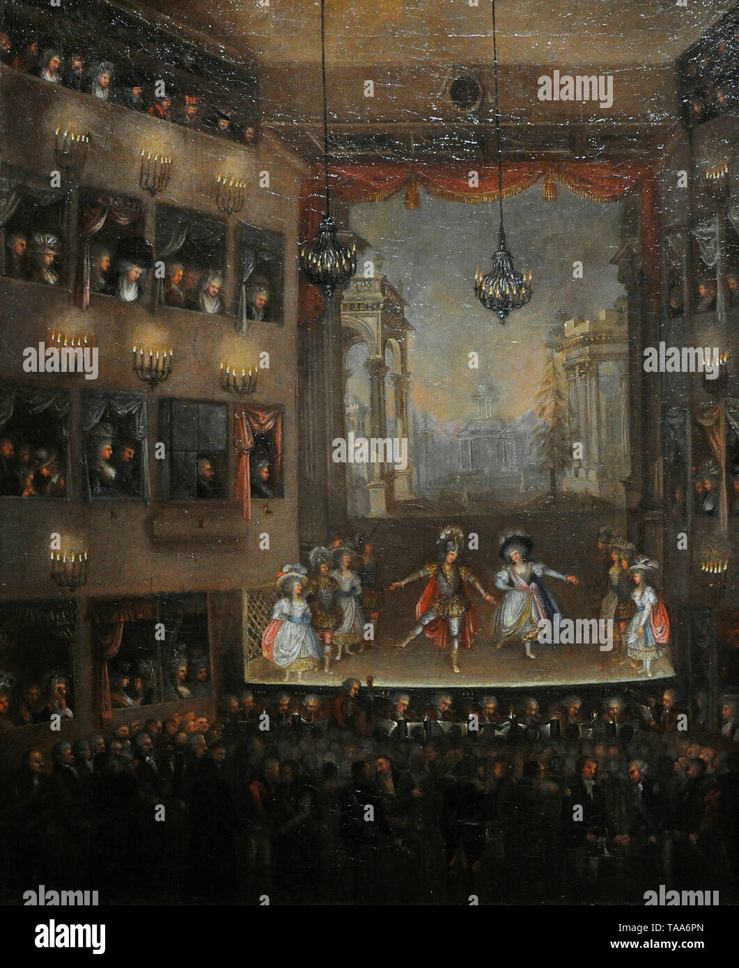 Le première de l'Opéra Pirro par Giovanni Paisiello au Théâtre National de Varsovie en 1790, ca. 1790. Musée national. Varsovie. La Pologne. Banque D'Images