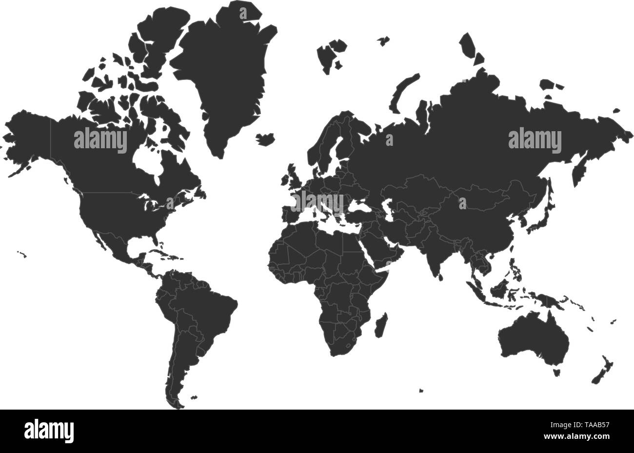Carte du monde vecteur, isolé sur blanc . Peut être utilisé pour le rapport annuel, inphographics. Pays très détaillés avec les frontières. Illustration de Vecteur