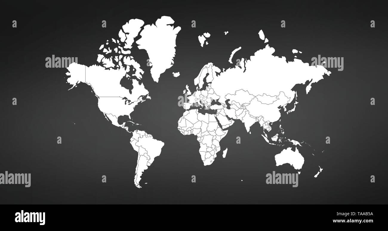 Carte du monde vecteur, isolé sur le noir . Peut être utilisé pour le rapport annuel, inphographics. Pays très détaillés avec les frontières. Illustration de Vecteur