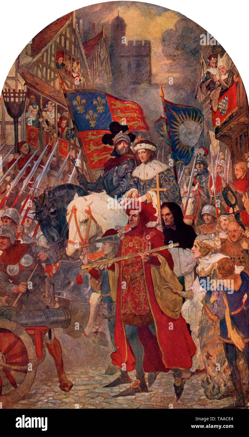 Henry VI (1421-1471). Bataille de Barnet, 1471. Les groupes formés au soutien d'Édouard IV (1442-1483), 1471. Par John Henry Amshewitz (1882-1942). La bataille de Barnet est un engagement décisif dans les guerres de la Rose entre les maisons d'York et de Lancaster. Banque D'Images
