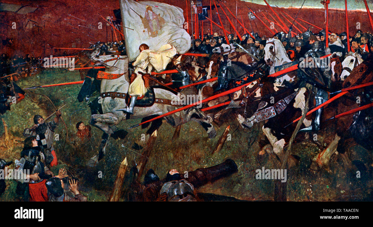 'Le Maid'. Par Frank Craig (1874-1918). Jeanne d'Arc (1412-1431), autrement connue sous le nom de « Maid d'Orléans ». Ici, l'héroïne folklorique et le saint catholique romain mènent l'armée dans la bataille pendant la guerre de cent ans. Banque D'Images