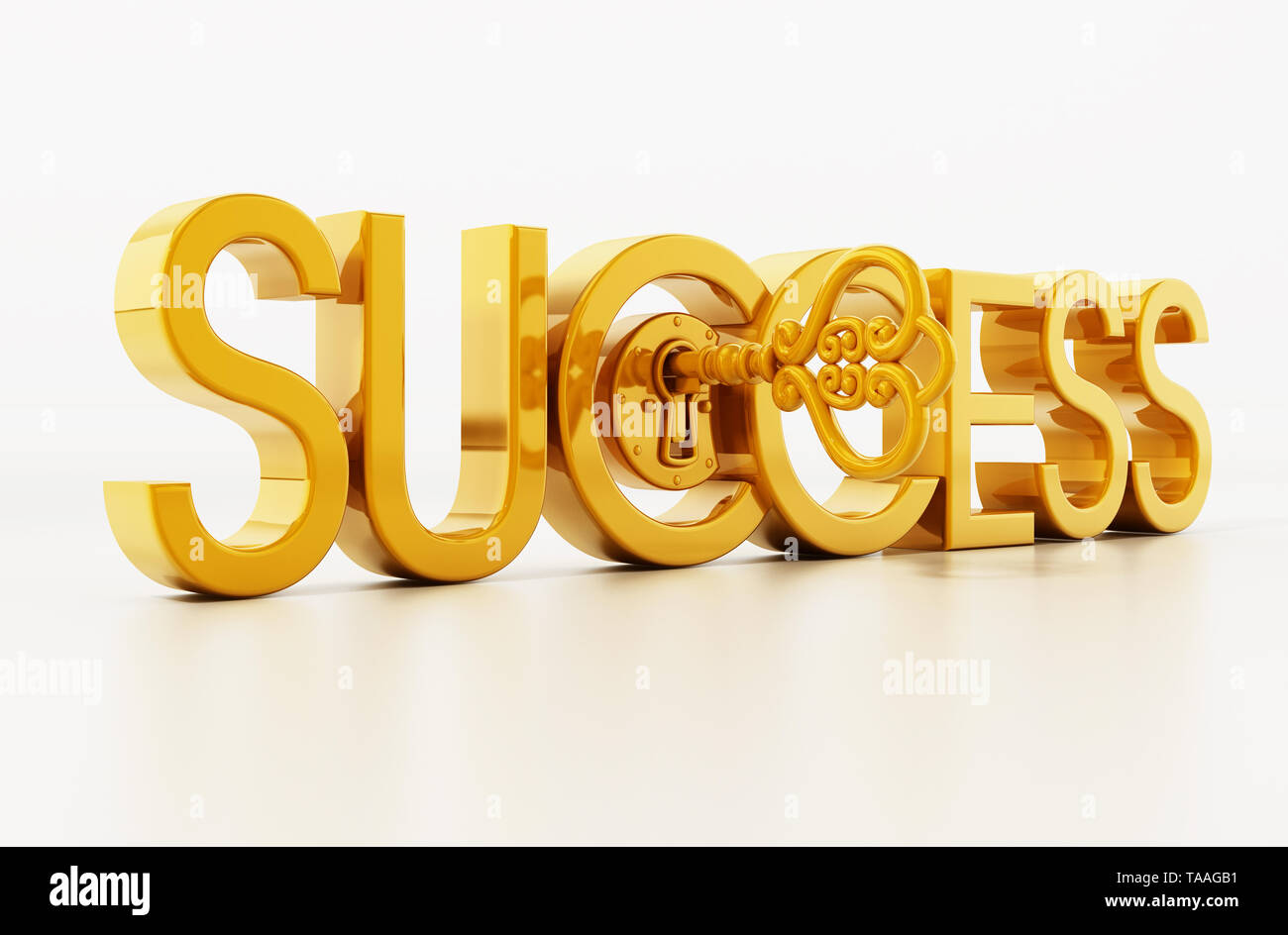 Déverrouillage de Golden Key word succès. 3D illustration. Banque D'Images