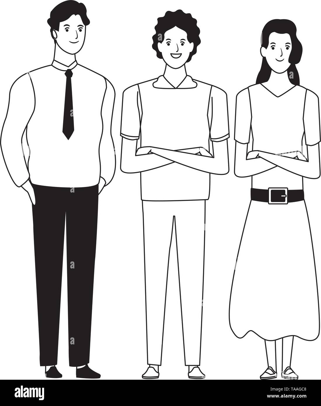 Personnage Noir Et Blanc Dessin Groupe de personnes avatar personnage en noir et blanc Image Vectorielle  Stock - Alamy