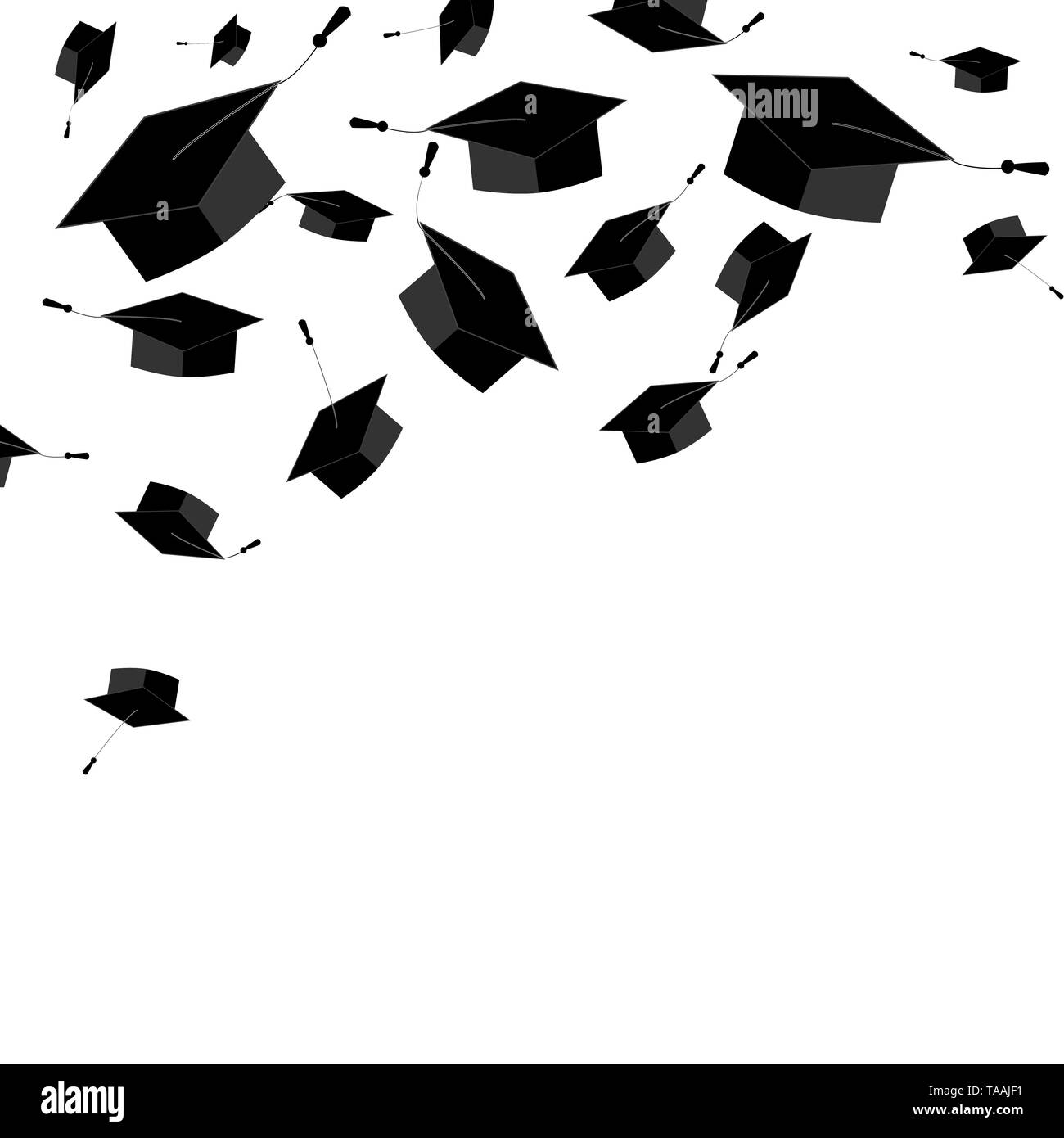 Les capuchons de deuxième cycle sur le fond blanc. Frontière d'angle. Cérémonie d'études supérieures. Vector illustration Illustration de Vecteur