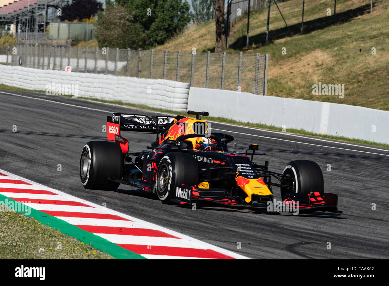 Barcelone, Espagne, 14 mai 2019 - Pierre Gasly de France avec 10 Aston Martin Racing Red Bull en piste à la mi-saison au test Circuit de Catalunya. Banque D'Images
