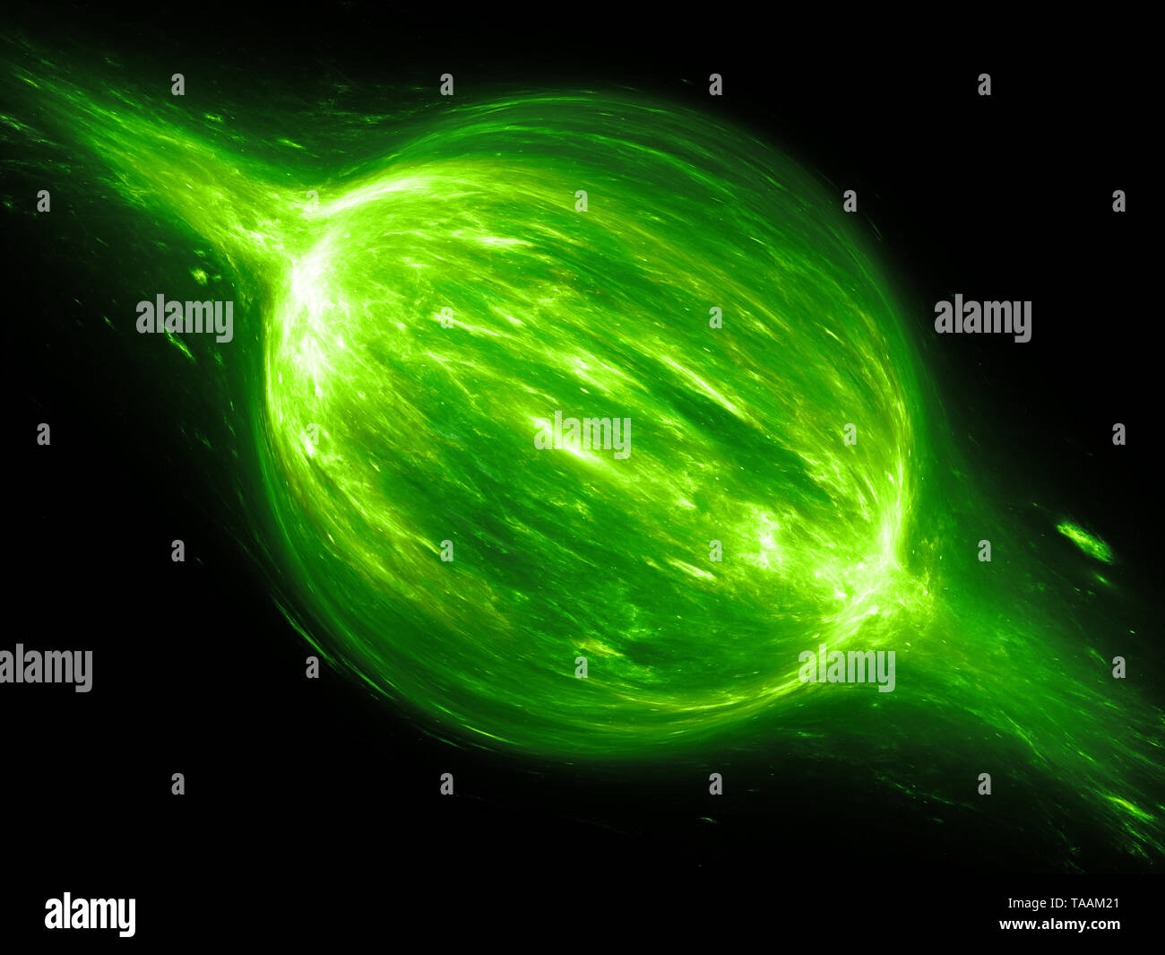 Force bipolaire lumineux vert dans l'espace, générée par ordinateur résumé fond, 3D Rendering Banque D'Images
