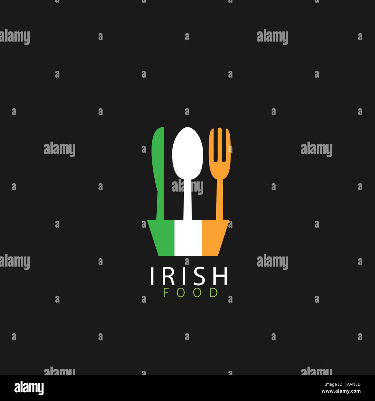 Icône irlandaise. Symbole du drapeau irlandais fourchette et couteau cuillère icons Illustration de Vecteur