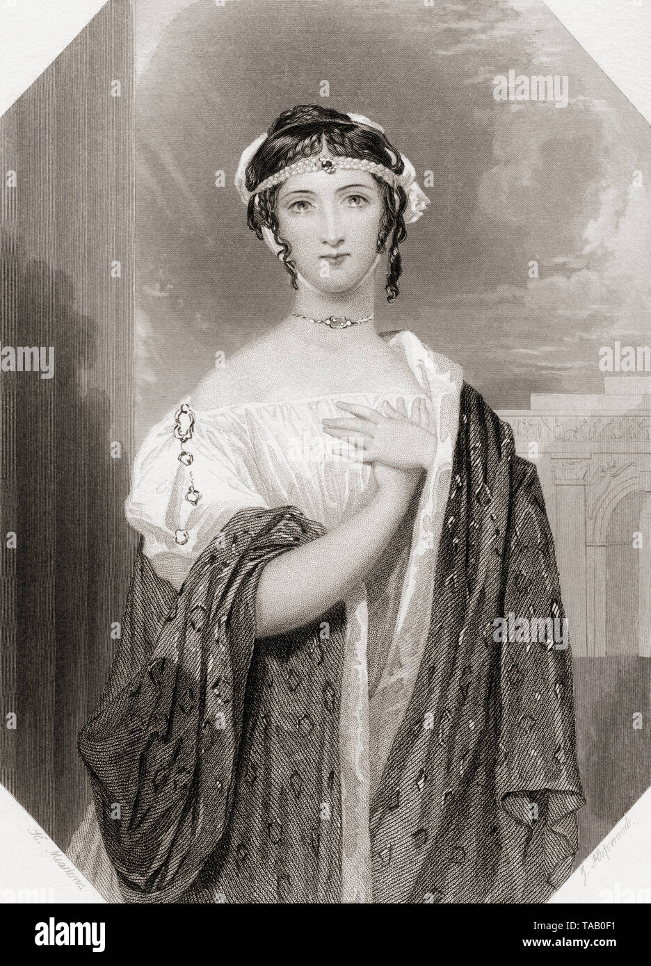 Virgilia. Personnage féminin principal de la pièce de Shakespeare Coriolanus. Galerie de Shakespeare, publié c.1840. Banque D'Images