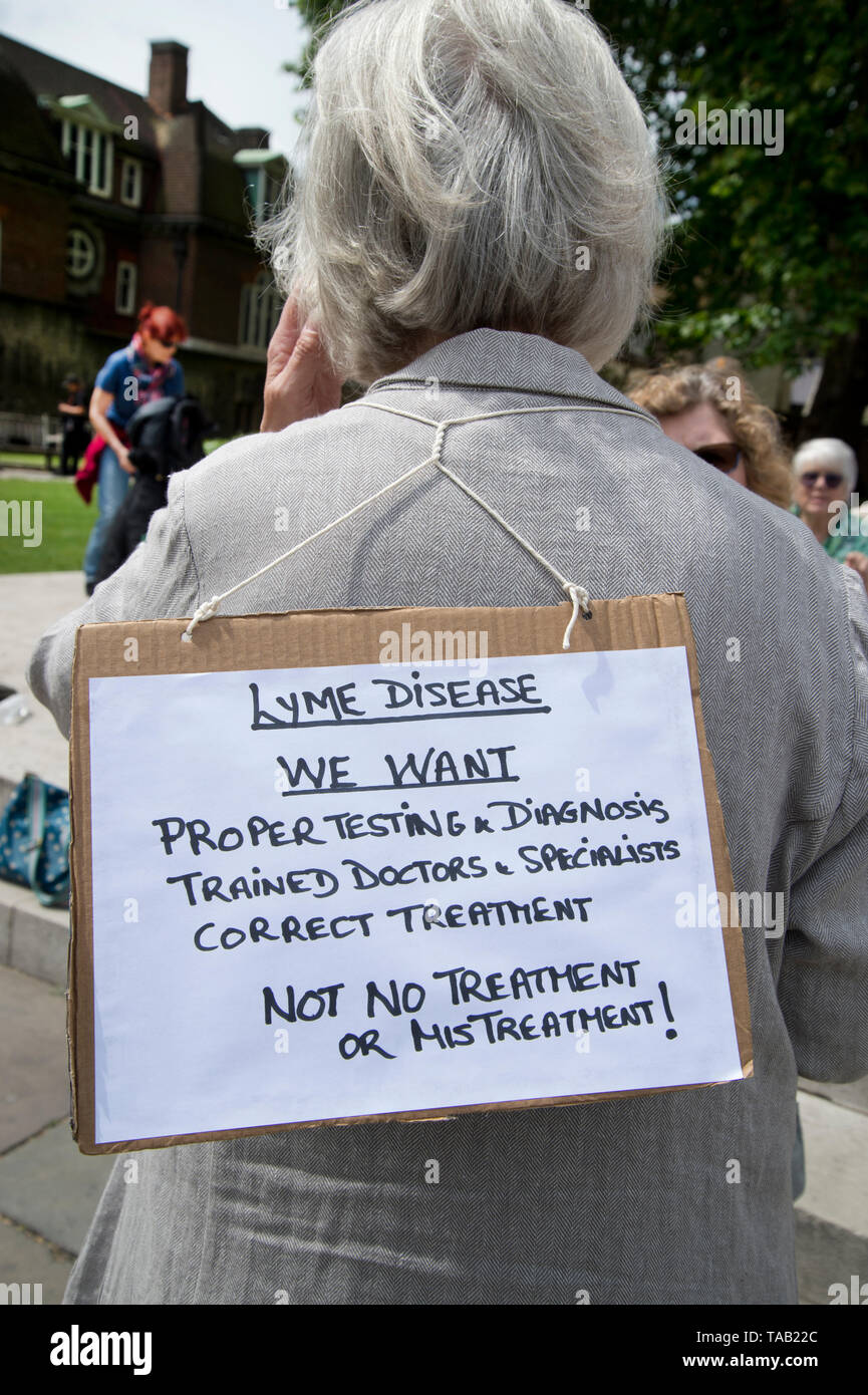 Westminster. En face des chambres du Parlement le 22 mai 2019. Protestation des personnes avec la maladie de Lyme qui demandent au gouvernement de donner plus d'informations et de m Banque D'Images
