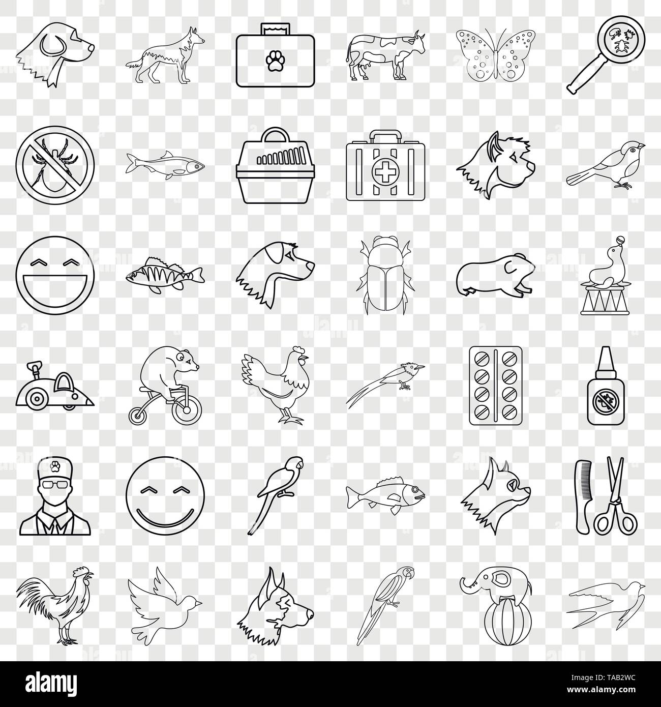 Elephant icons set style du contour, Illustration de Vecteur