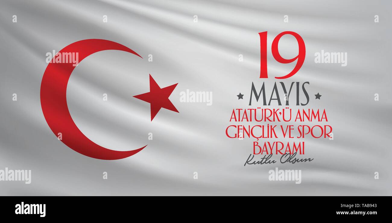 19 mai Commémoration d'Atatürk, de la jeunesse et des sports 24. Panneaux, affiches, médias sociaux, modèle de carte de Vœux. (19 Mayis) Illustration de Vecteur