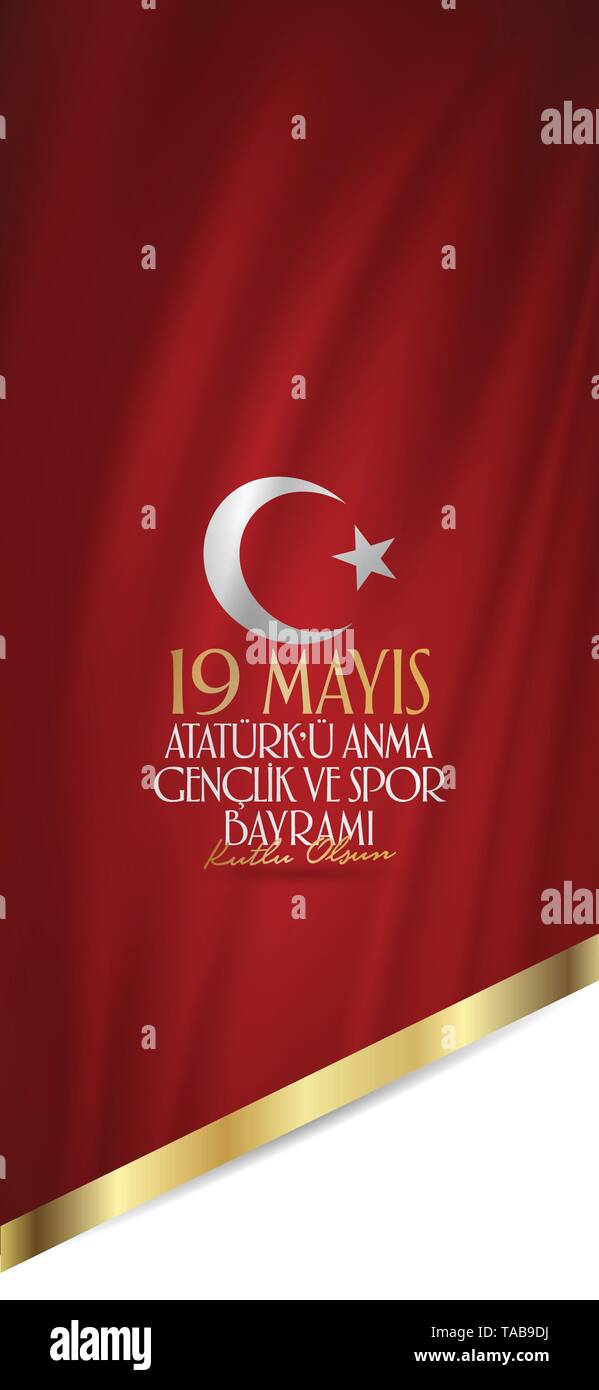 19 mai Commémoration d'Atatürk, de la jeunesse et des sports 24. Panneaux, affiches, médias sociaux, modèle de carte de Vœux. (19 Mayis) Illustration de Vecteur