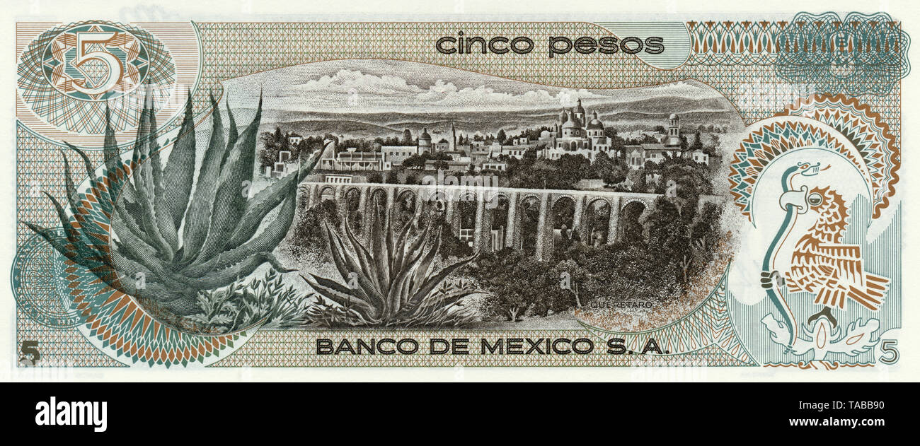 Billet, 5 peso, Mexique, Santiago de Querétaro, 1969 Banque D'Images
