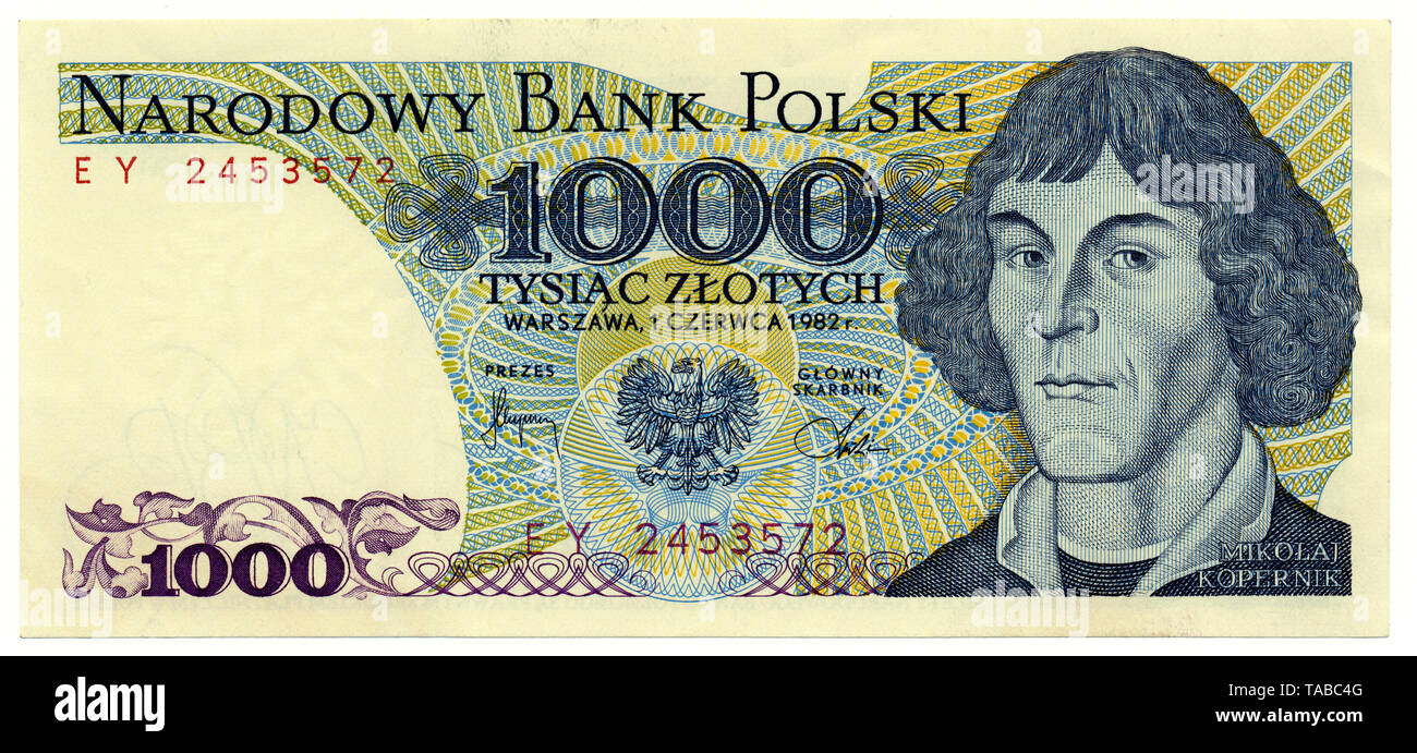 Historische Billet, 1000 zloty, Nikolaus Kopernikus, 1982, Polen, Europa Banque D'Images