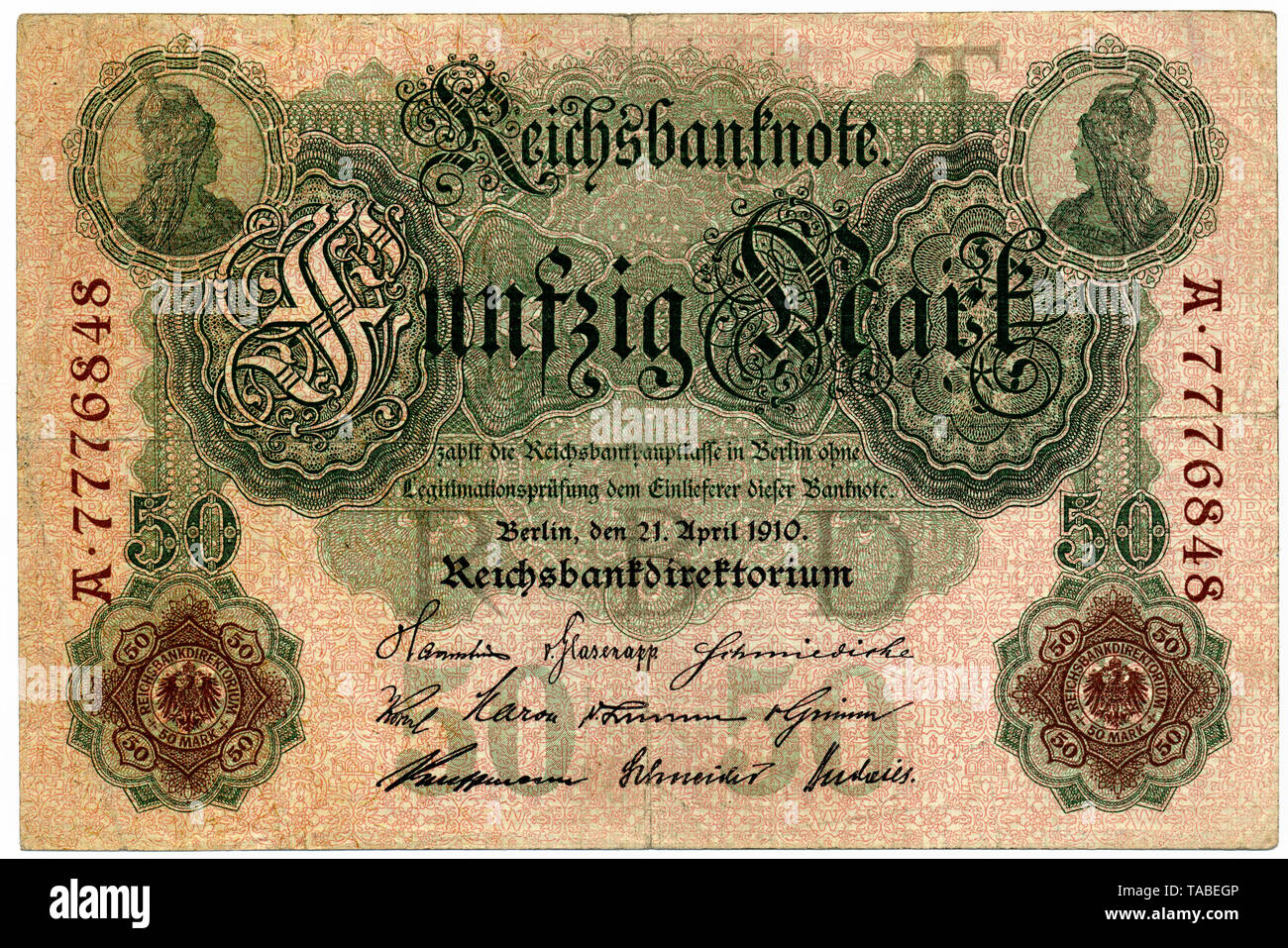 Historischer Geldschein Reichsbanknote, 20, 1914, Mark, Deutschland, Europa Banque D'Images