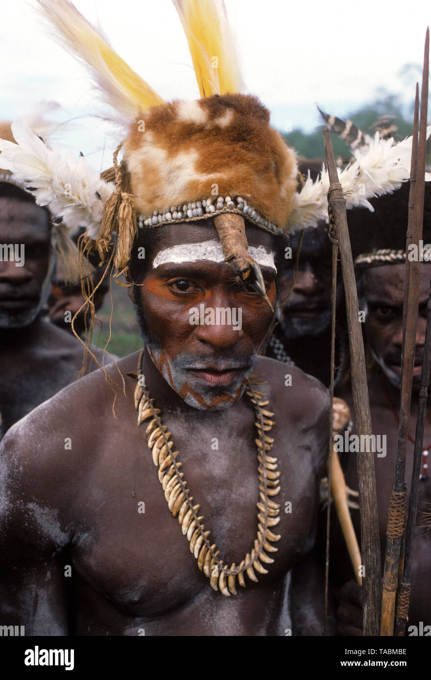 Peuple Asmat : groupe ethnique vivant dans la province de Papouasie en  Indonésie, le long de la mer d'Arafura. Dans l'homme Asmat ou de cérémonie  tenue de fête. Village d'Aga Photo Stock -