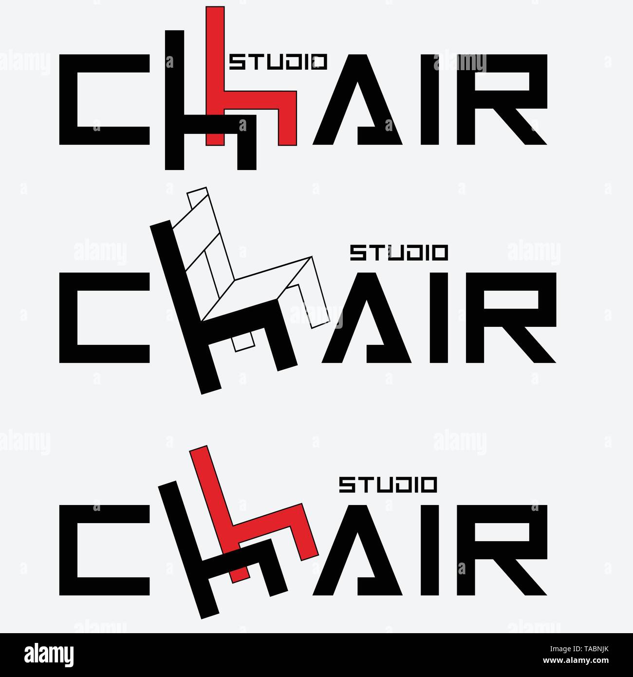 La typographie du logo studio chaise avec une lettre sous la forme d'un président Illustration de Vecteur