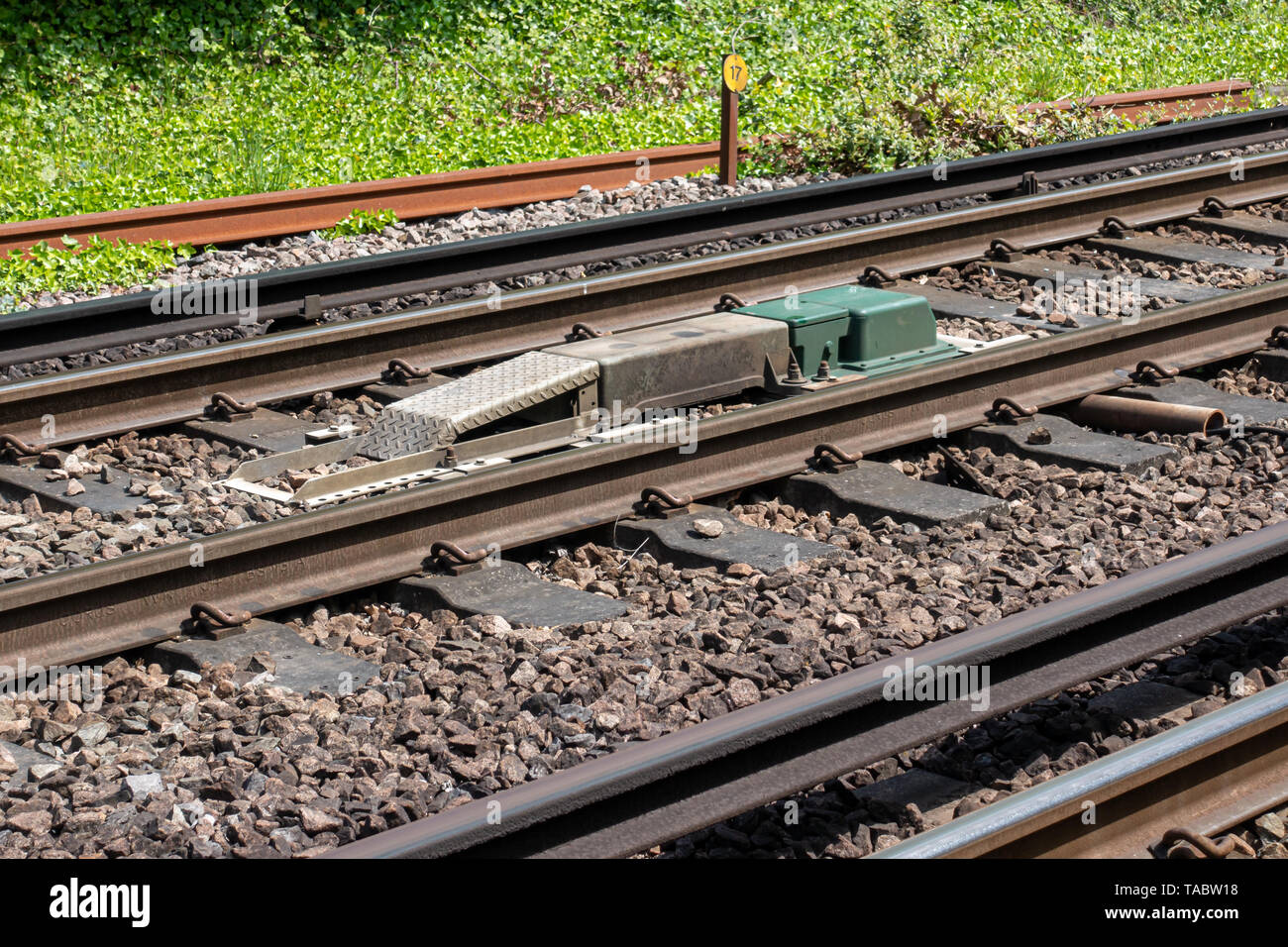 Gare d'avertissement automatique prévient le conducteur du train de l'état de la prochain signal Banque D'Images