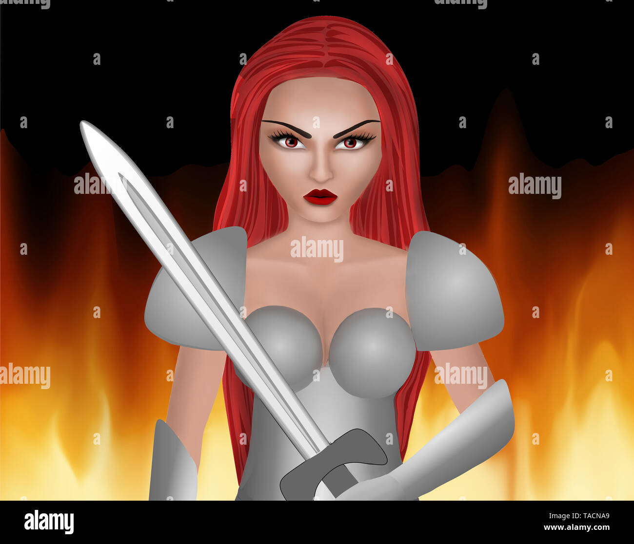 Femme de guerrier avec épée illustration Banque D'Images