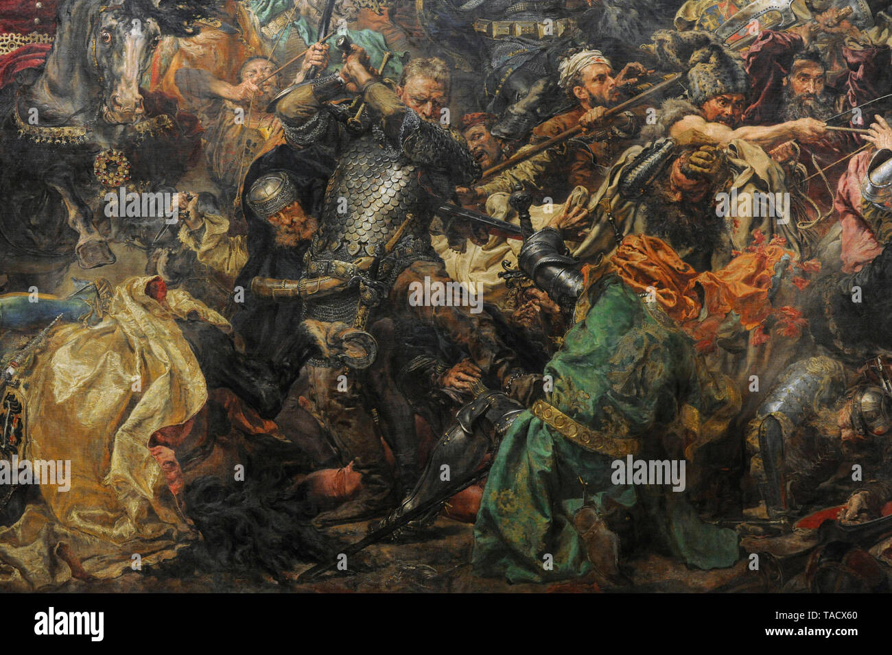 La guerre polono-Ordre Teutonique (1409-1411). Conflit entre Royaume de Pologne et Grand-duché de Lituanie contre les chevaliers teutoniques. Tableau représentant la bataille de Grunwald (Tannenberg) (15 juillet, 1410), 1878, par Jan Matejko (1838-1893). Détail. Musée national. Varsovie. La Pologne. Banque D'Images