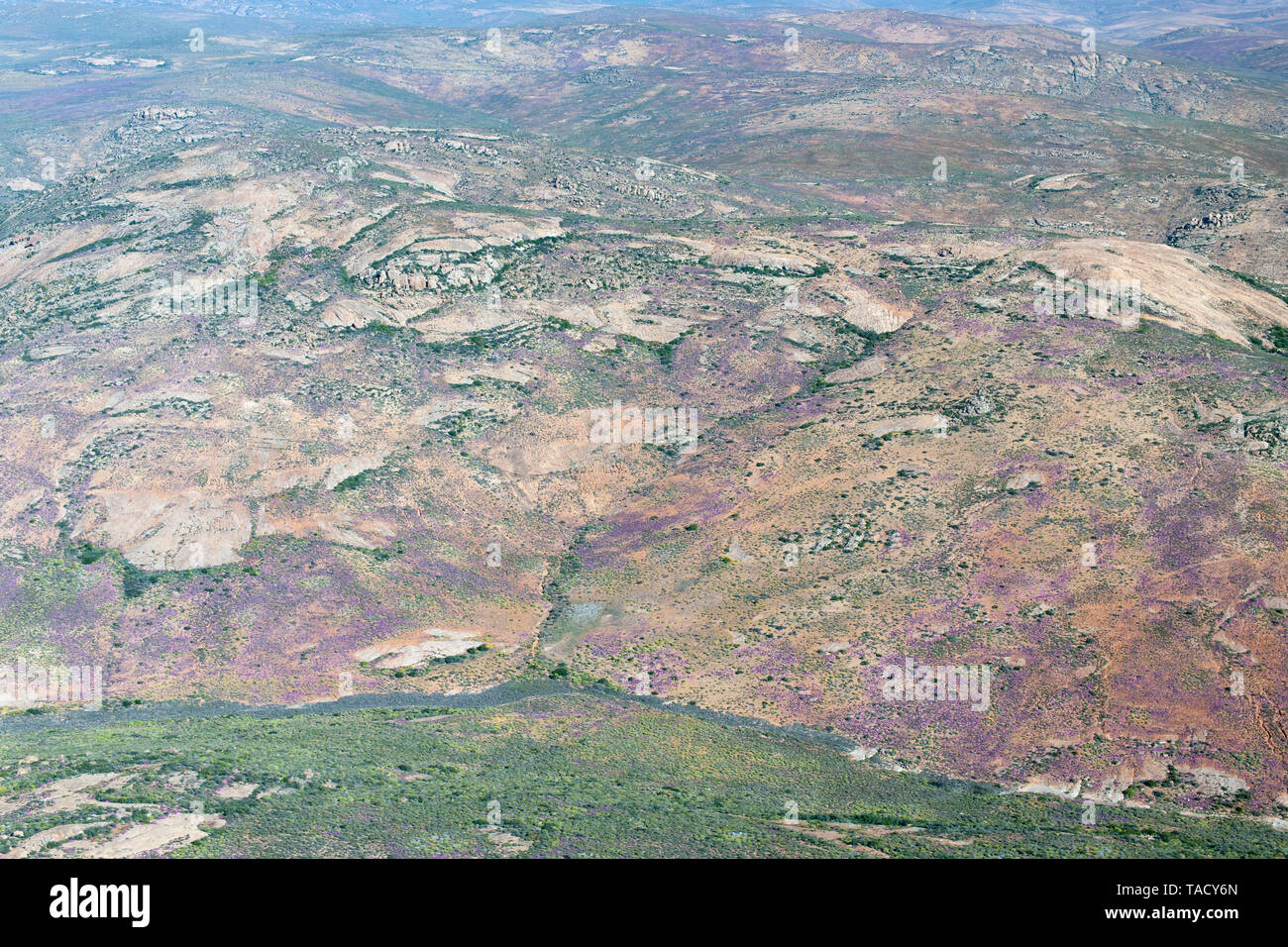 Vue aérienne du terrain à la parc national Namaqua dans la province du Cap du Nord de l'Afrique du Sud. Banque D'Images