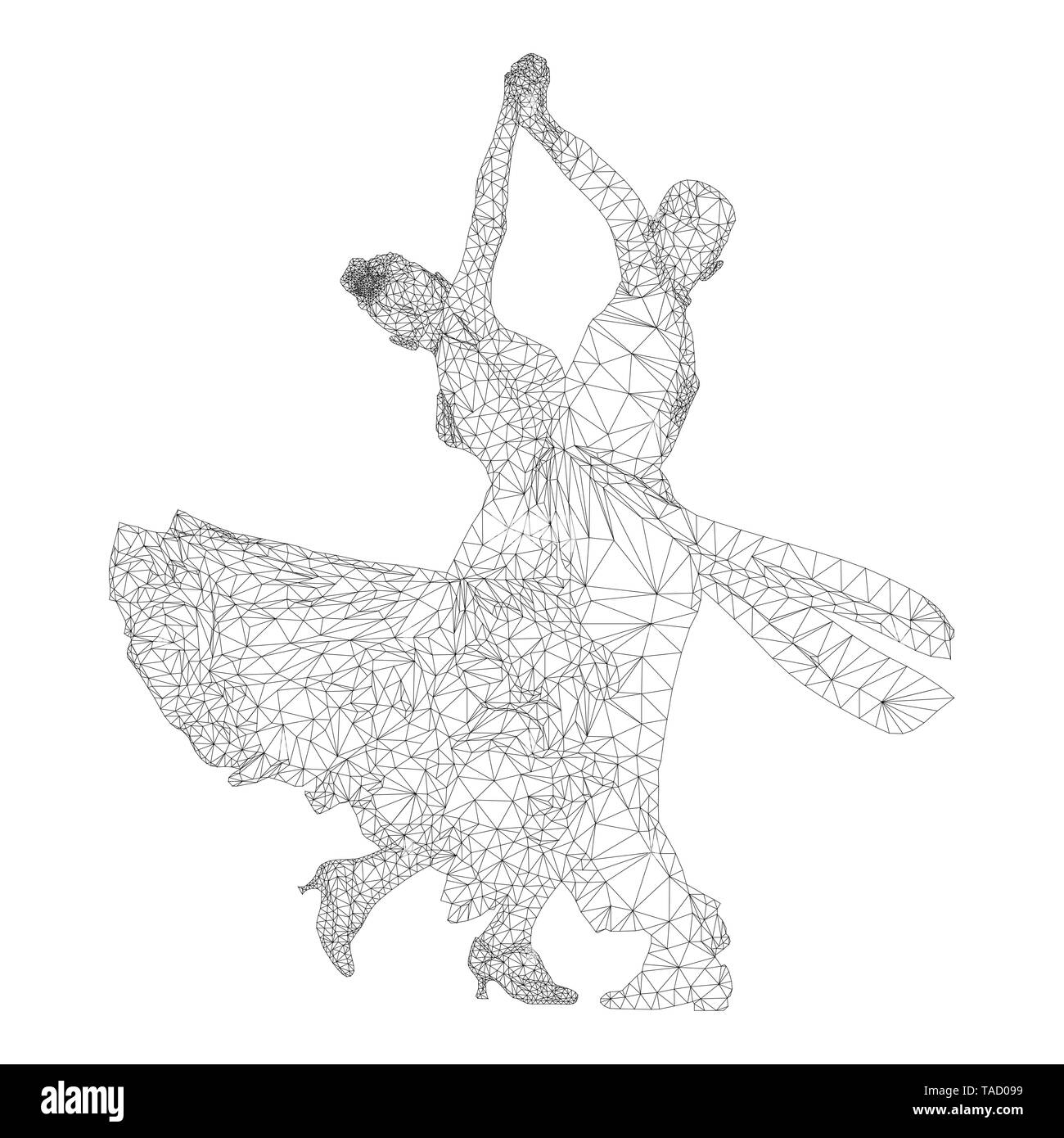 Couple de danseurs danses de salon sport. wireframe polygonales. vector illustration Banque D'Images Couple de danseurs danses de salon sport. wireframe polygonales. vector illustration Banque D'Images