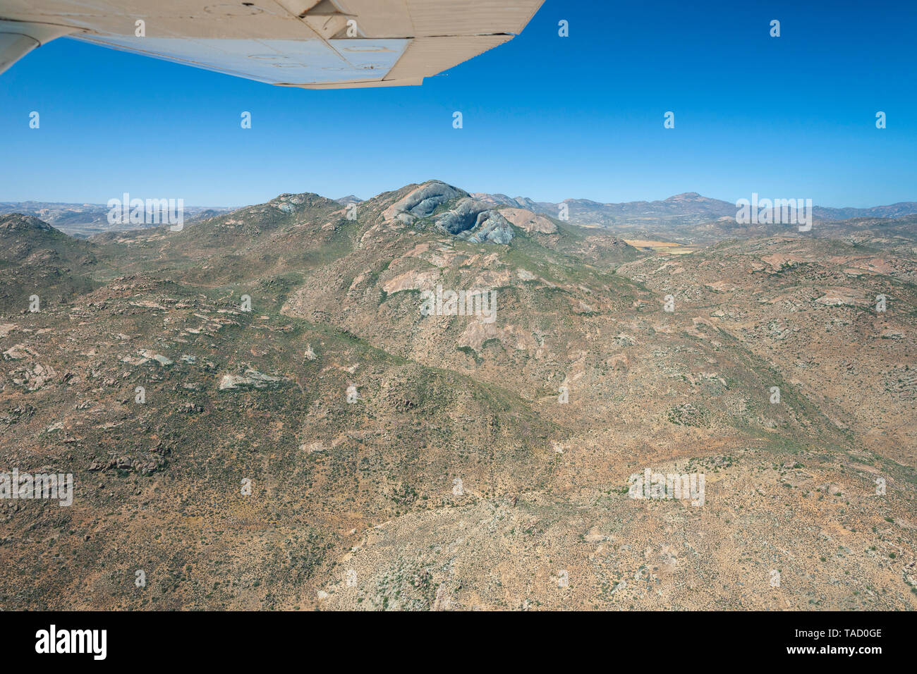 Vue aérienne du terrain à la parc national Namaqua dans la province du Cap du Nord de l'Afrique du Sud. Banque D'Images