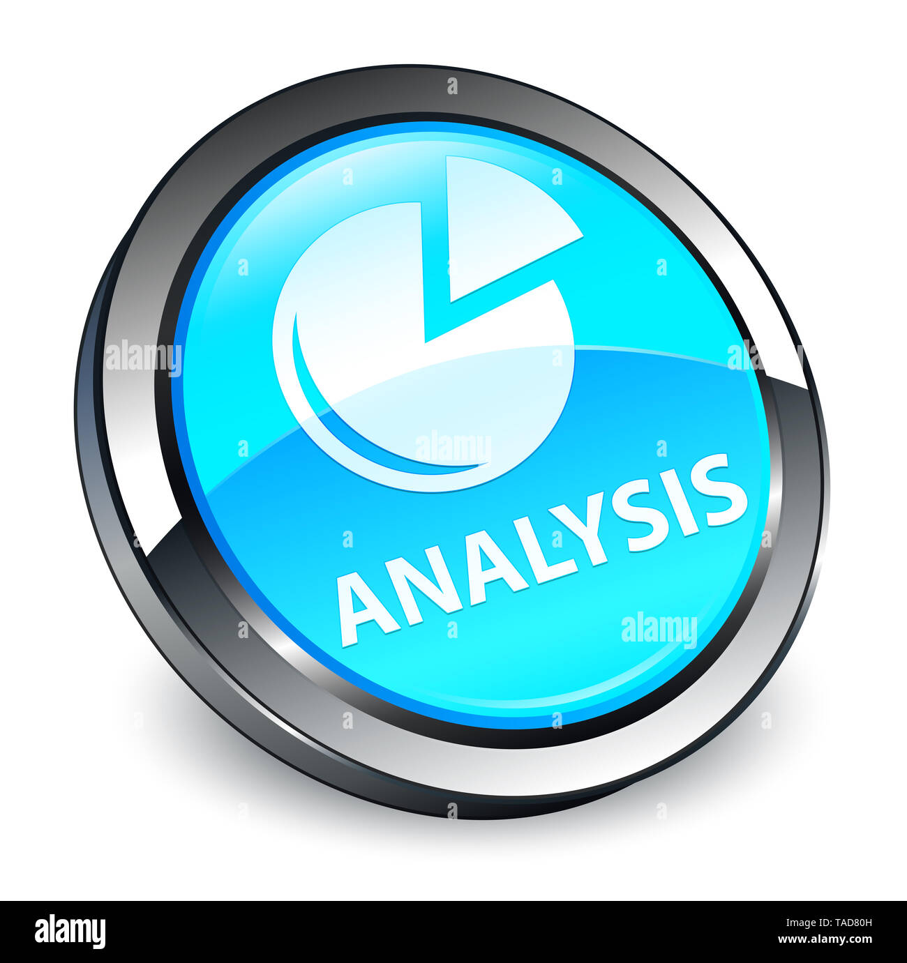 L'analyse (symbole graphique) isolés sur 3d bouton rond bleu cyan abstract illustration Banque D'Images