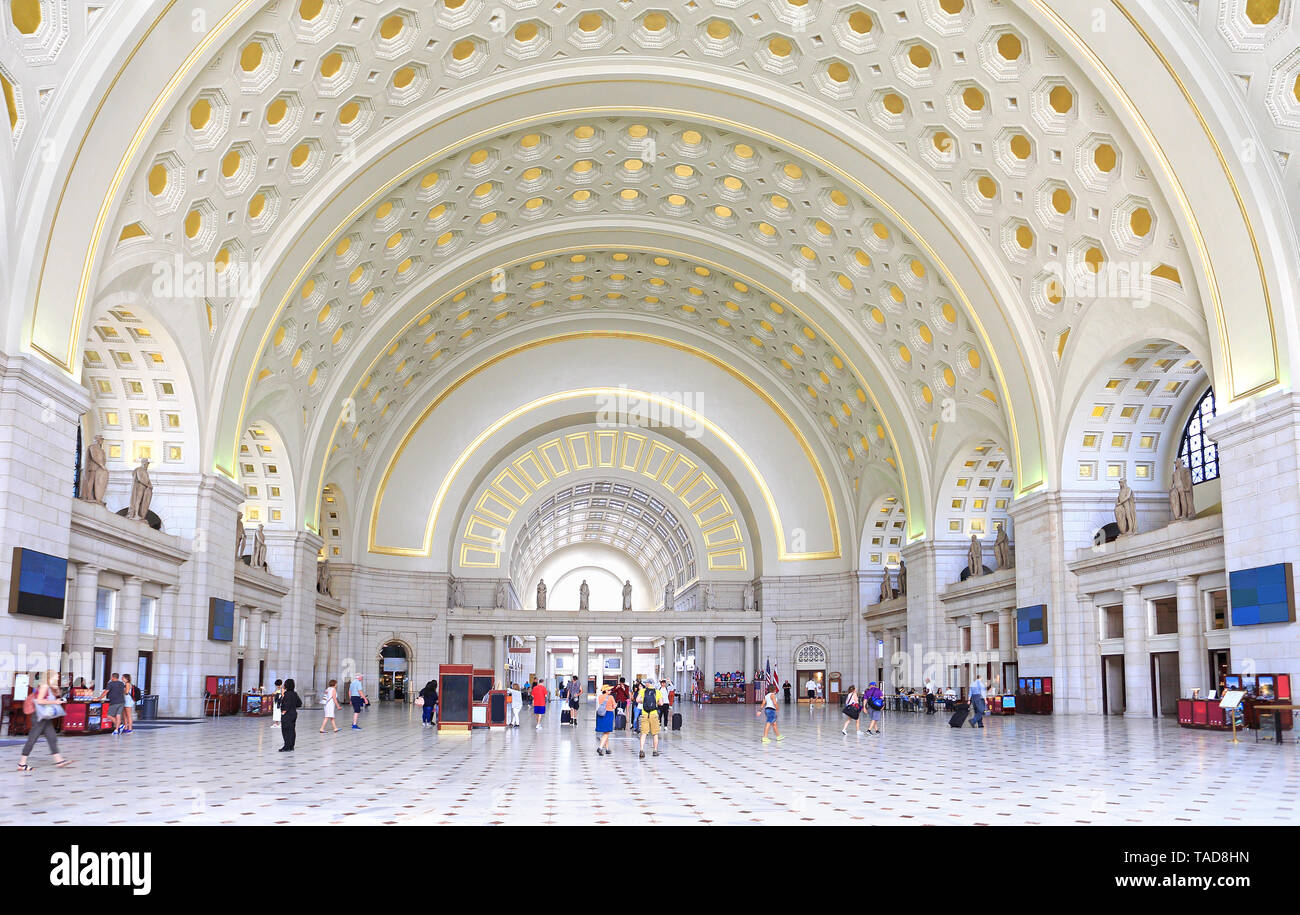 L'intérieur de la gare Union, le train historique et de la gare routière de Washington a ouvert ses portes en 1907, il est le siège d'Amtrak. Banque D'Images