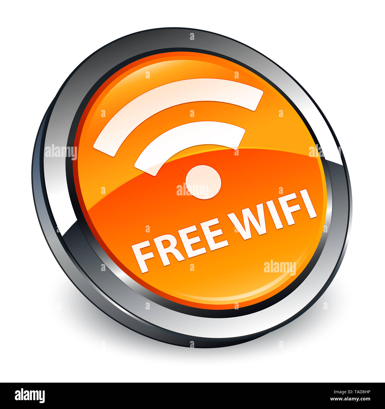 Connexion Wi-Fi au réseau local isolé sur bouton rond orange 3d abstract illustration Banque D'Images