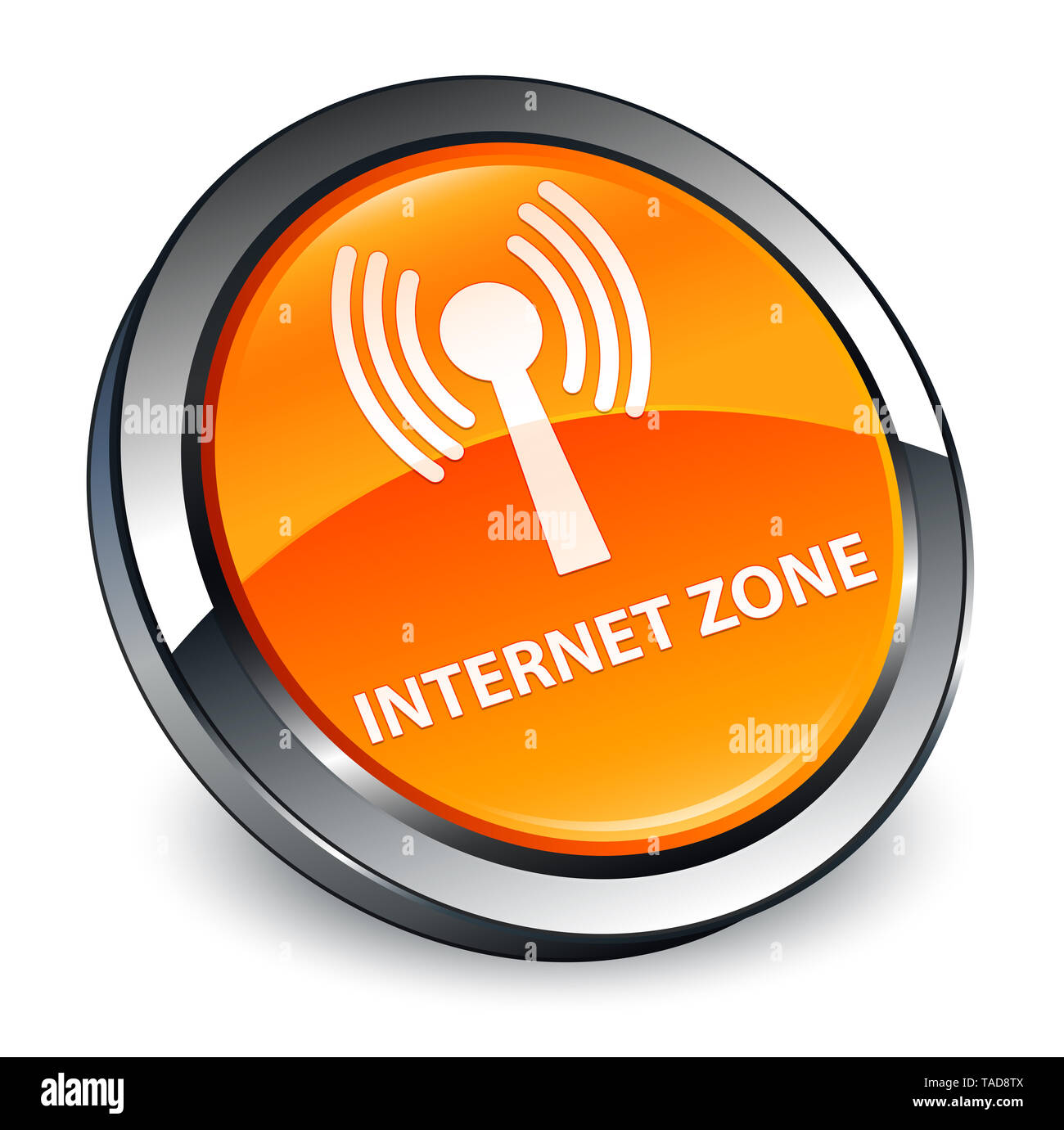 Zone Internet/Wifi (réseau) isolé sur bouton rond orange 3d abstract illustration Banque D'Images