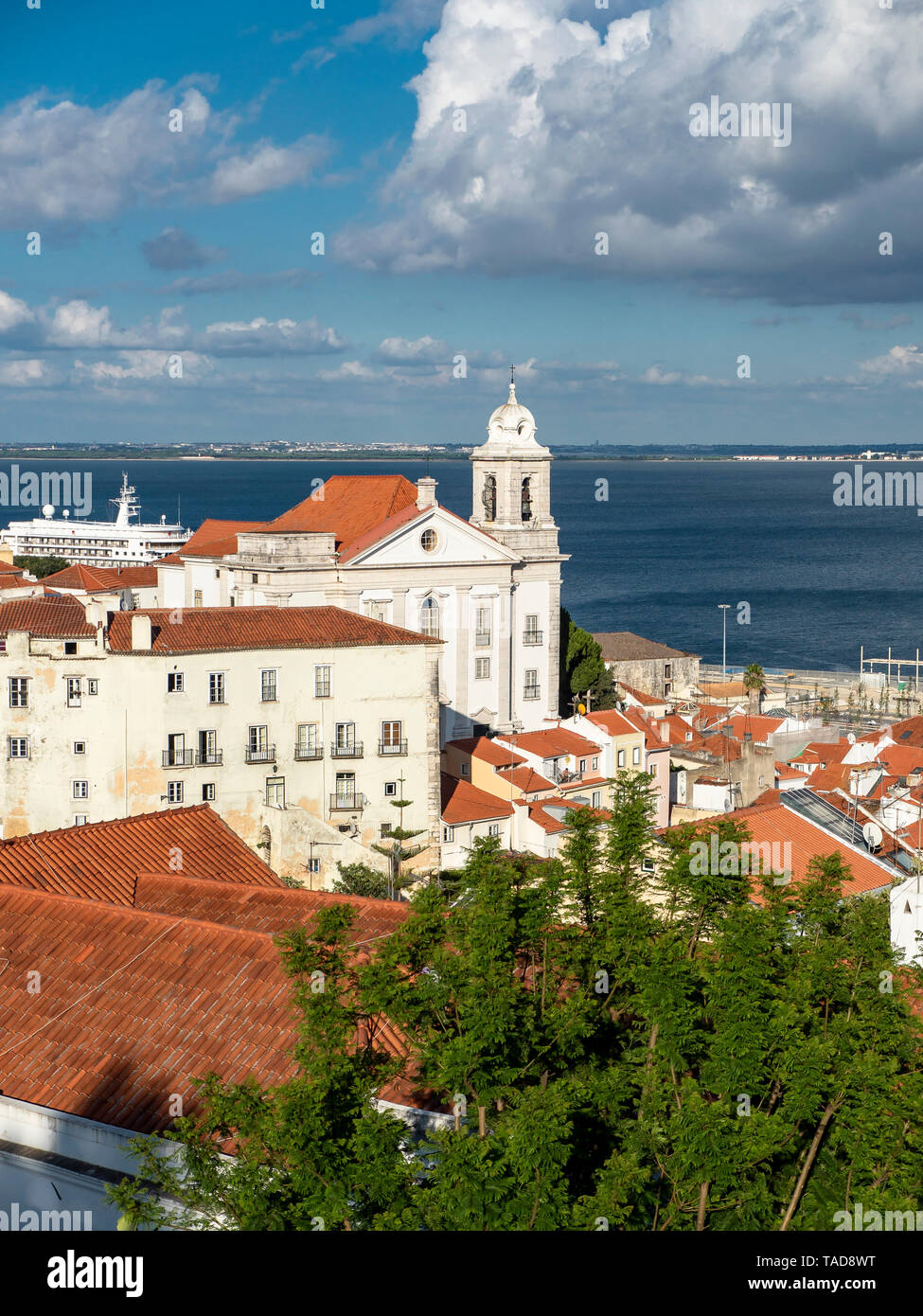 Portugal, Lisbonne, Alfama, vue de Miradouro de Santa Luzia sur district avec le Monastère de São Vicente de Fora, Tage Banque D'Images