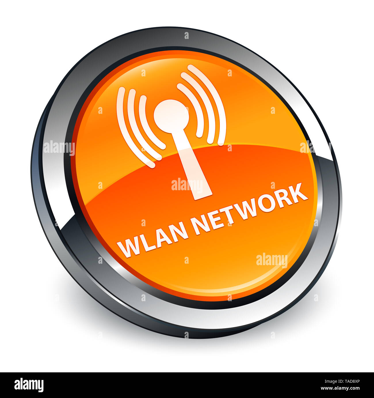 Réseau WLAN isolé sur bouton rond orange 3d abstract illustration Banque D'Images