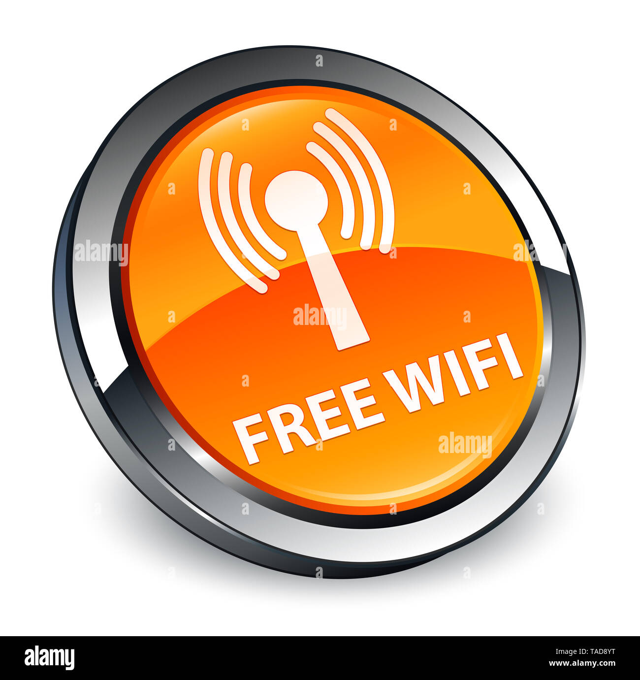 Free wifi (wlan) réseau isolé sur bouton rond orange 3d abstract illustration Banque D'Images