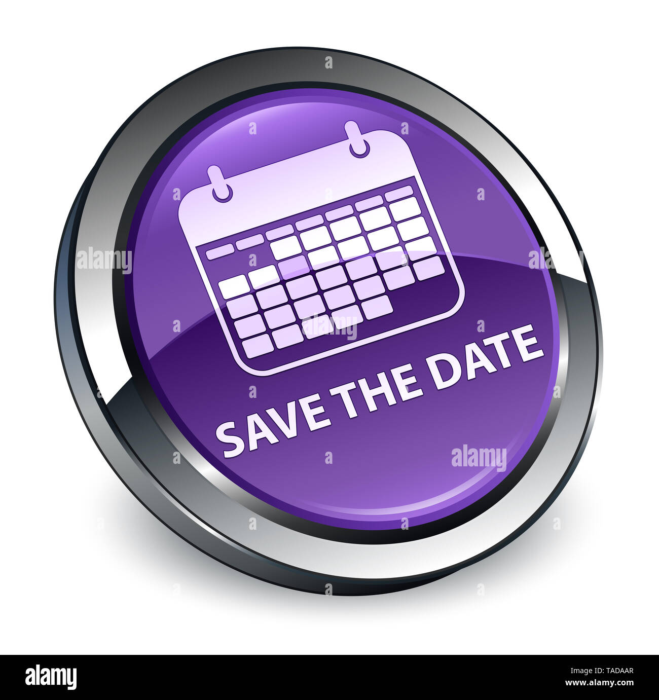 Enregistrer la date de l'isolement sur le bouton rond violet 3d abstract illustration Banque D'Images