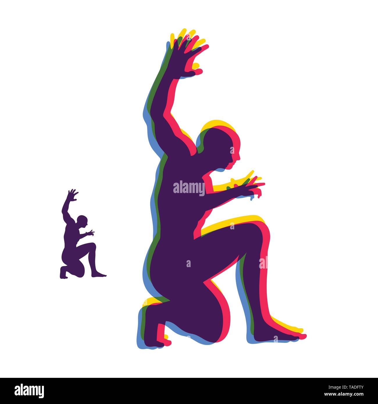 Silhouette d'un homme debout sur ses genoux. Homme en colère la figure. Vector illustration. Illustration de Vecteur