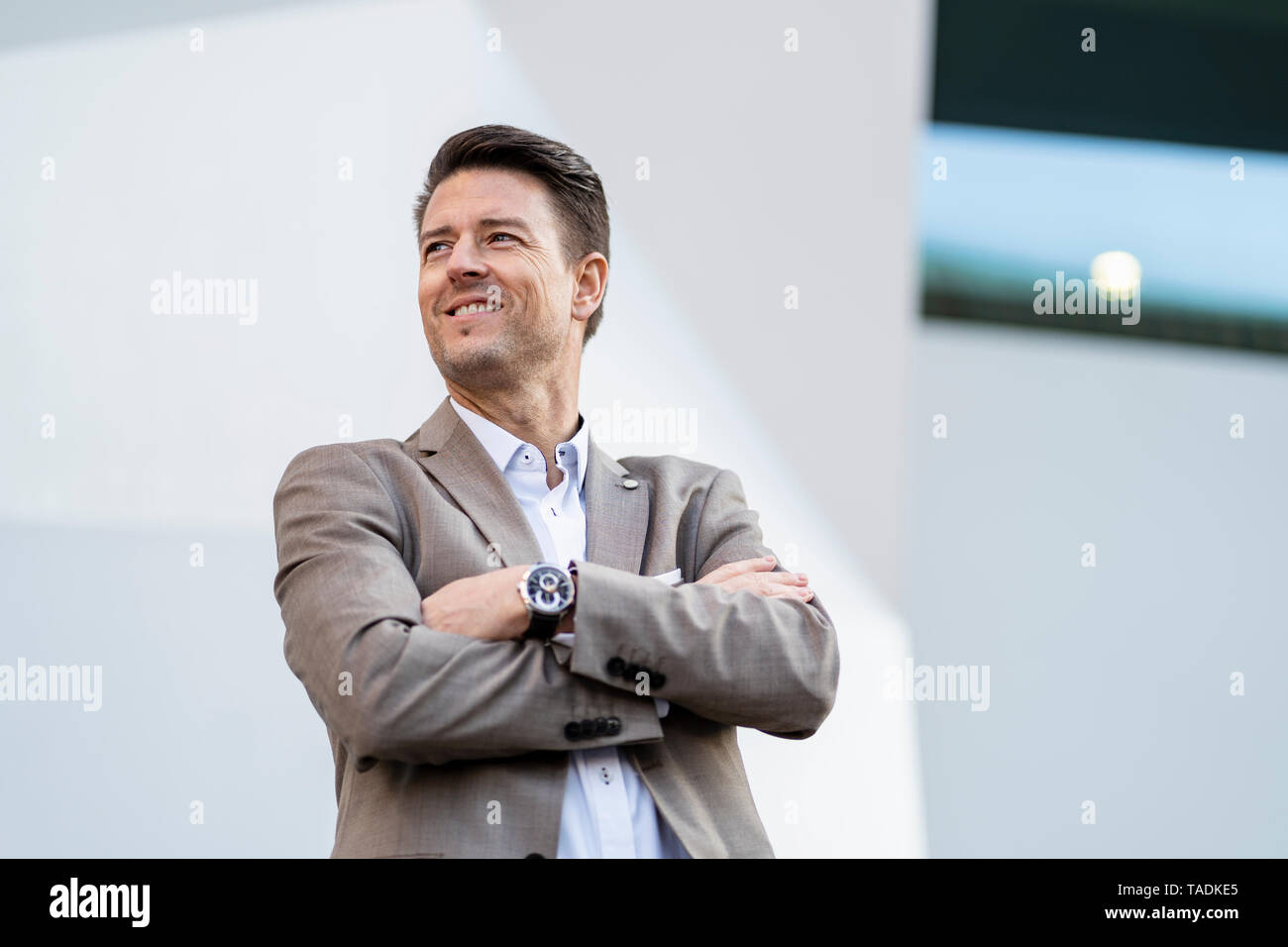Smiling businessman looking sideways Banque D'Images