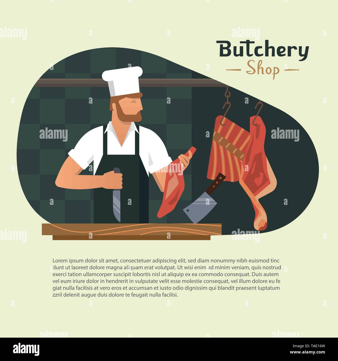 Vector illustration logo pour une boutique d'une boucherie bouchers barbu au travail. Illustration de Vecteur